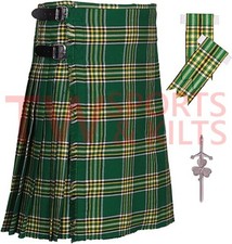 Scottish Outfit Irish Green Tartan Kilt Set - 09 Pieces Kilt Accessories for Men
