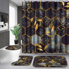 4 Pcs Bathroom Shower Curtain Set,Bathroom Sets with Rugs Bath Mat,U Shape an...