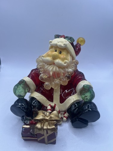 Vintage Clear Resin Santa Figure Statue Ornament Sitting With Gifts Christmas