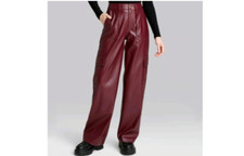 Women's High-Rise Straight Leg Faux Leather Cargo Pants - Wild Fable Burgundy M