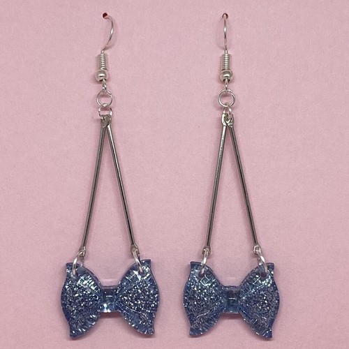 long bow glitter earrings. 8 cm long cute summer earrings .Hooks. Twee - Picture 21 of 24