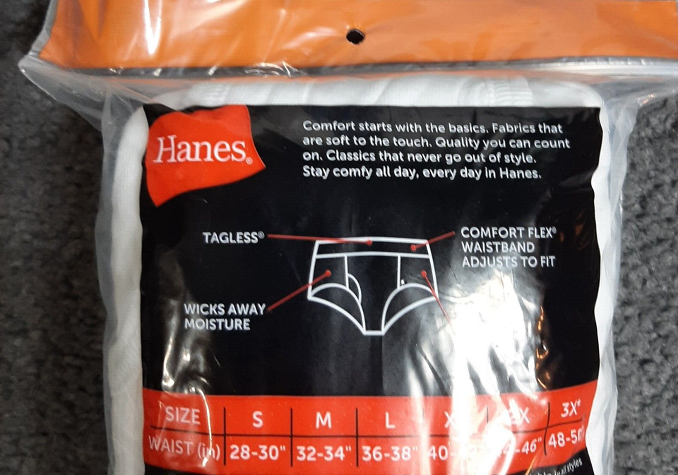 Men's Underwear Briefs Size M 3234 Hanes TagLess 9 Pair White Cotton