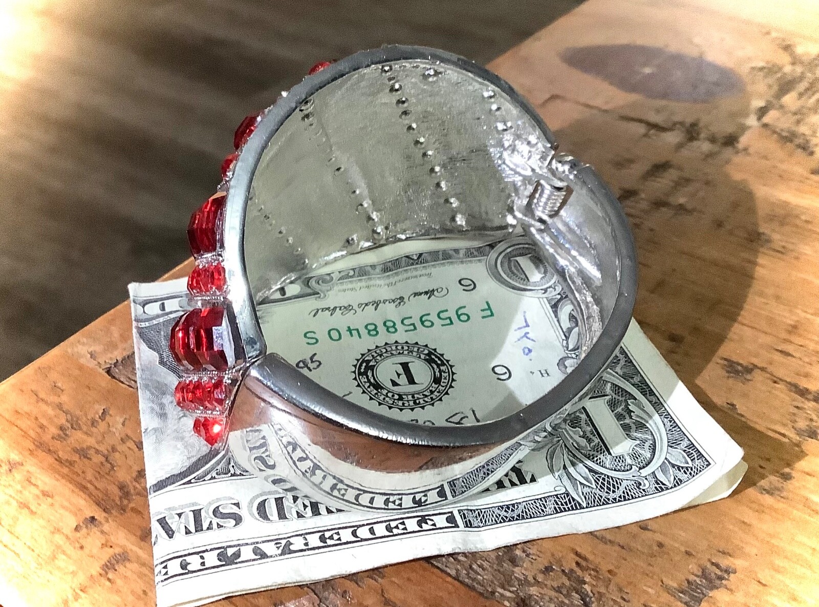 VINTAGE 1970s RUBY RED SILVER HINGED RHINESTONES … - image 15