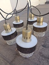 LAMPADARIO A CASCATA 5 LUCI PARALUME VETRO ANNI 70 RARO