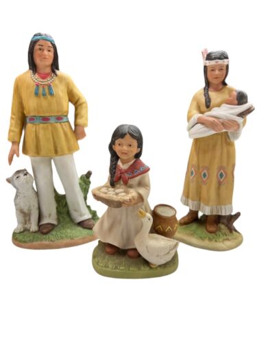 HOMCO Native American Man & Wolf With Woman & Baby, Child & Goose 1409 1447 1404