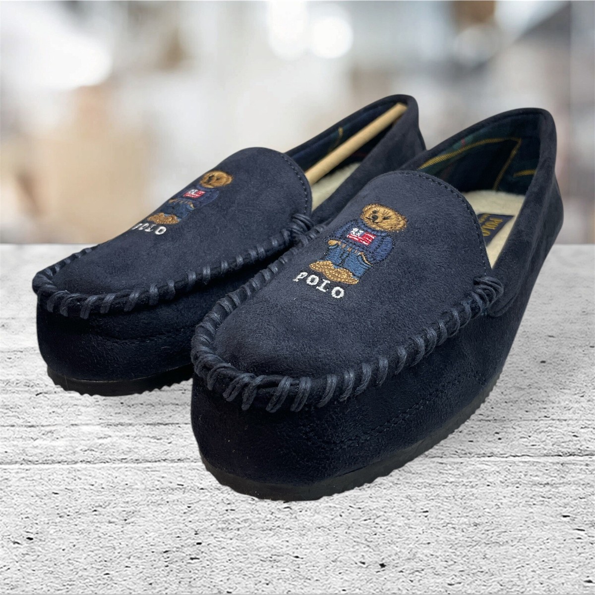 POLO ベアネイビー モカシン Polo Ralph Lauren Dezi V Bear Slippers Women's Moccasin 10 Navy