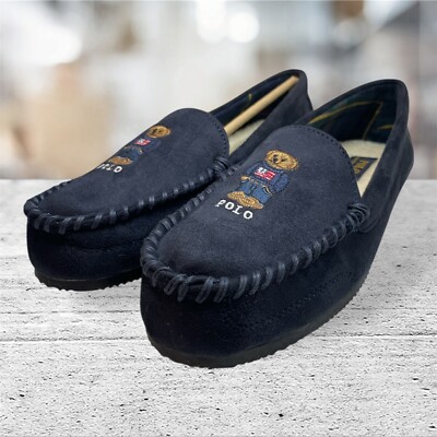 Polo Ralph Lauren Dezi V Bear Slippers Women's Moccasin 10 Navy