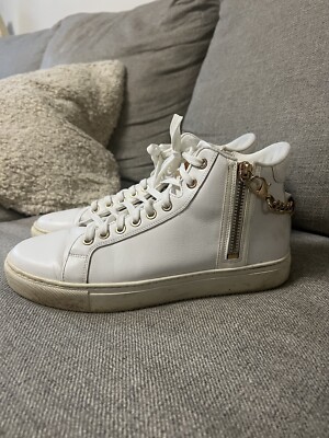 Men’s ALDO White High top Tennis shoes Size Gold buckle Gold Zippers  Varves