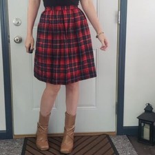 60s/70s Hand Made Red Plaid Pleated Skirt