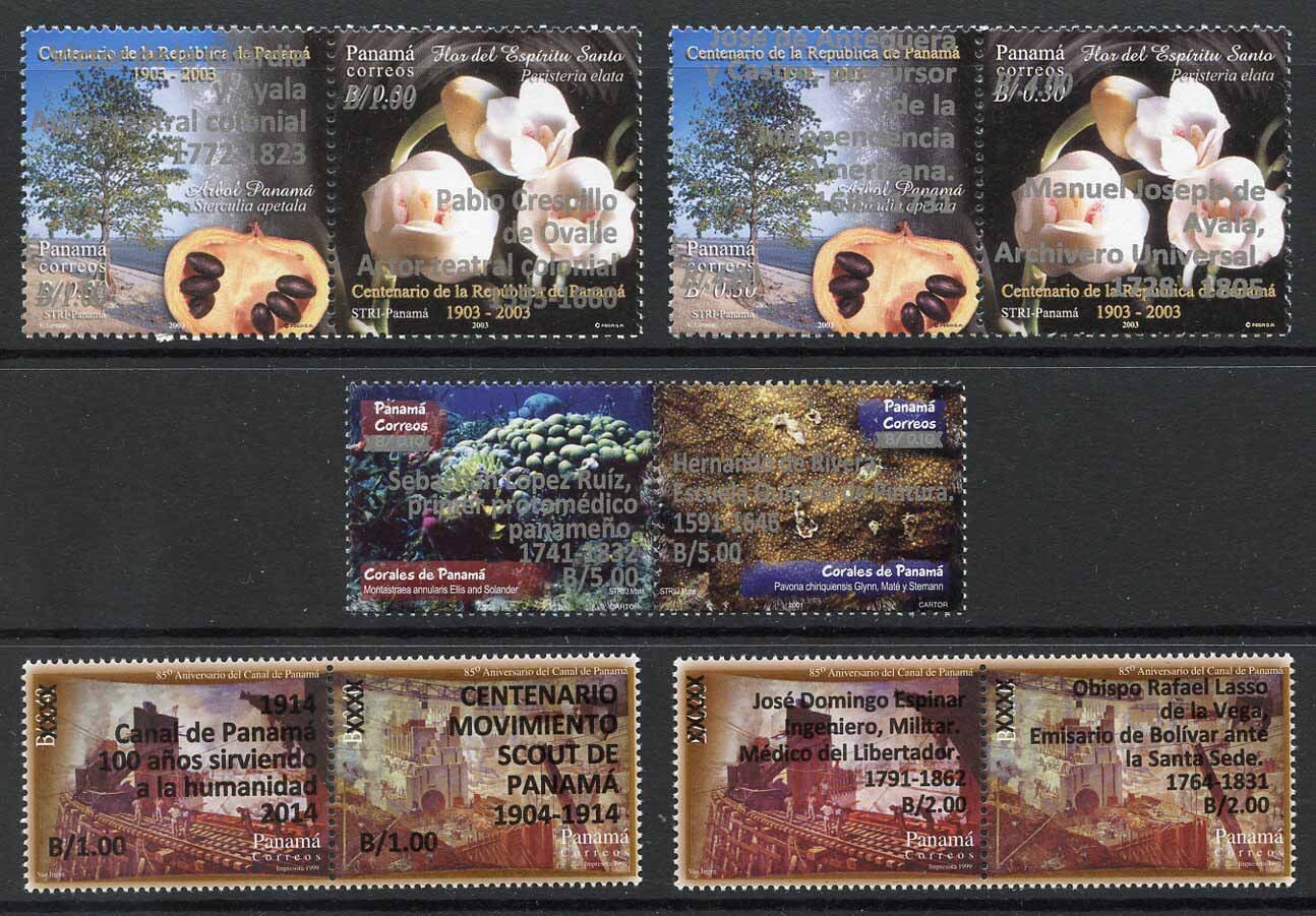 PANAMA 2014-2015 Special overprints - Canal, scout, personalities, bishop, fruit