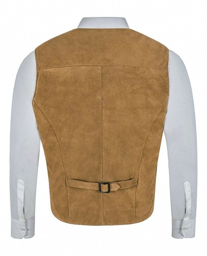 Chaleco de gamuza de lujo para hombre 100 % piel de oveja fiesta moda boda ropa chaleco abrigo - Imagen 8 de 25