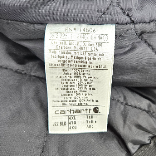 Vintage Carhartt J22 BLK Detroit Quilted Jacket Men's Size 4XL TALL Black - Picture 9 of 9