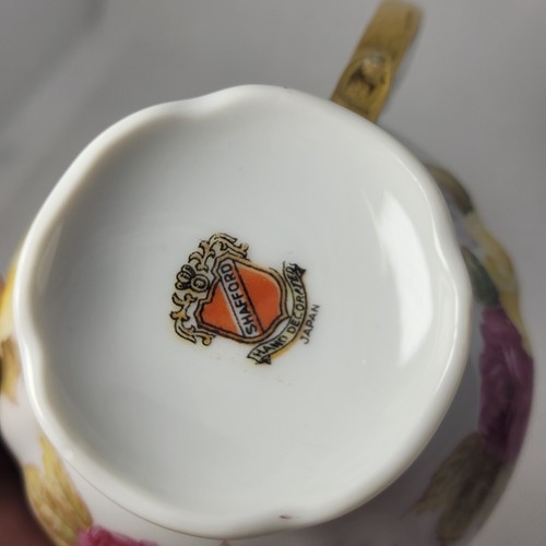 SHAFFORD TEACUP & SAUCER SET VINTAGE CABBAGE ROSE ANTIQUE JAPAN HAND DECORATED - Picture 8 of 10