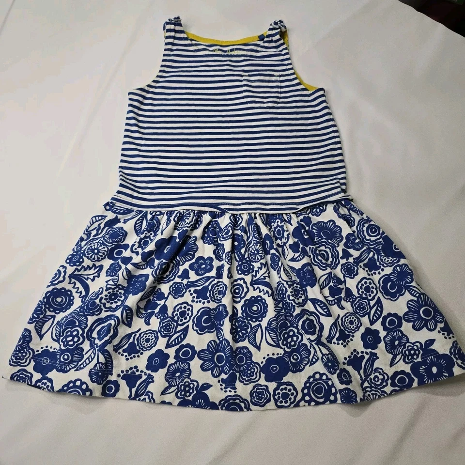 Vestido sin mangas Mini Boden Mix Media estampado niñas 6-7 años azul blanco rayas cachemira Foto 4 de 4