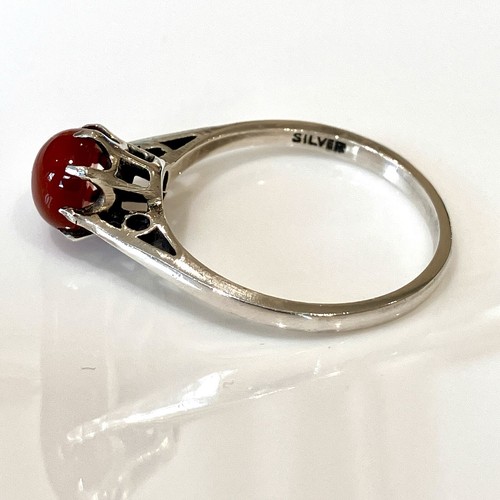 Vintage Sterling Silver High-Set Carnelian Gemstone Ring Size N