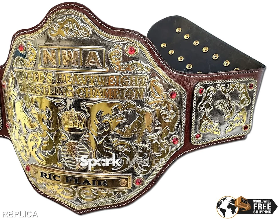 Réplica de cinturón título campeón mundial de peso pesado grande de la NWA 4 mm zinc tamaño adulto Foto 4 de 4