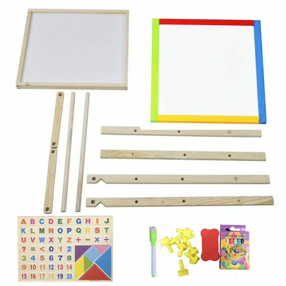2 in 1 Kids Easel Wooden Blackboard Whiteboard Drawing Art Craft Xmas Toy Gift - Image 3 of 4