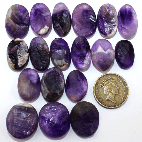 18 Pcs Natural Brazilian Amethyst Raw Face 19mm-24mm Oval Druzy Loose Gemstones - Picture 7 of 13