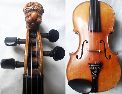 FINE OLD LIONHEAD VIOLIN - VIDEO - ANTIQUE RARE LION HEAD バイオリン скрипка 小提琴 576