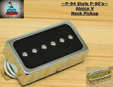 P-94 Style Humbucker sized P-90 Neck Pickup  Chrome / Black ( Alnico 5 )