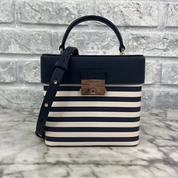 Bolso Kate Spade Pequeño a Rayas Estampado Cuero Viaje Asa Superior en Blazer Azul