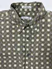 VTG 90s Geoffrey Beene Shirt Men XL Green Floral Tile Geometric Hawaiian Hippie