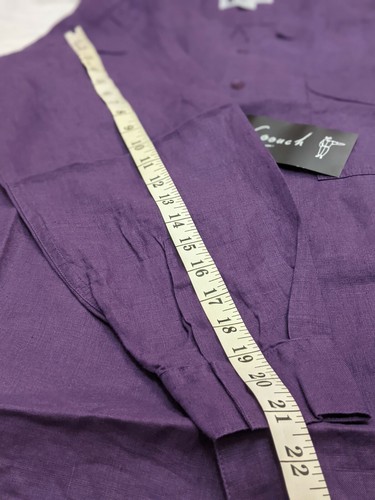 Goouch Mens SMALL Purple Plum ButtonLong Sleeve 100% Linen V-Neck Shirt Vintage - Picture 8 of 8
