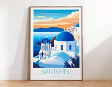 Santorini Greece Blue Sea Digital Paint Poster Premium Quality Choose your Size