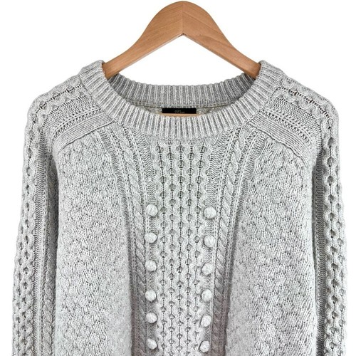 J.Crew Lambs Wool Blend Popcorn Cable Knit Sweater Size XL Gray 3D Knit Neutral - Picture 6 of 16