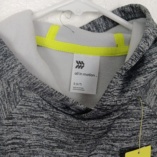All In Motion Hoodie Boys Small 6/7 Gray Sweatshirt Thumbhole Tech Fleece Pocket - Picture 2 of 10