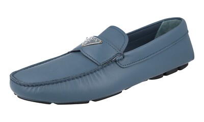 PRADA Saffiano Leder Driving Loafer Slipper Schuhe Marine Blau NEU