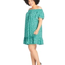 Avenue Cameron off shoulder A-line ditsy floral dress Green Size 18