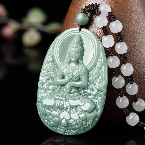 Jade Baolian Guanyin Buddha Statue Pendant Hand-Carved Necklace for Women Men - Picture 2 of 3