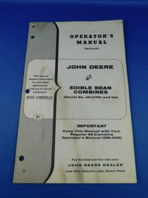 JOHN DEERE OPERATORS MANUAL EDIBLE BEAN COMBINES FARM MACHINE EQUIPMENT