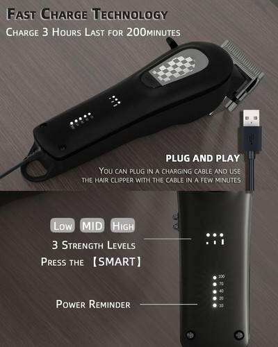 Rechargeable Hair Clippers for Men Cordless&Corded Barber Hair Cutting&Grooming - Picture 10 of 20