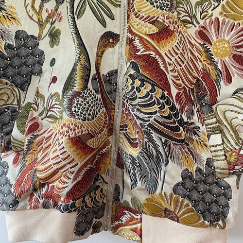 Embroidered Brocade Floral & Crane Bomber Jacket (XXL) - Picture 11 of 13