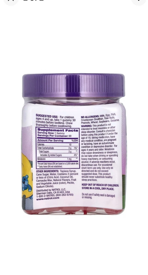 Natrol Kids Melatonina 1 mg 90 Gomitas Suplemento Dietético Frambuesa Exp:03/26 Foto 2 de 2