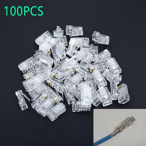 100PCS RJ45 Network Modular Plug 8P8C CAT5e Cable Connector End Pass Through - Photo 8/14
