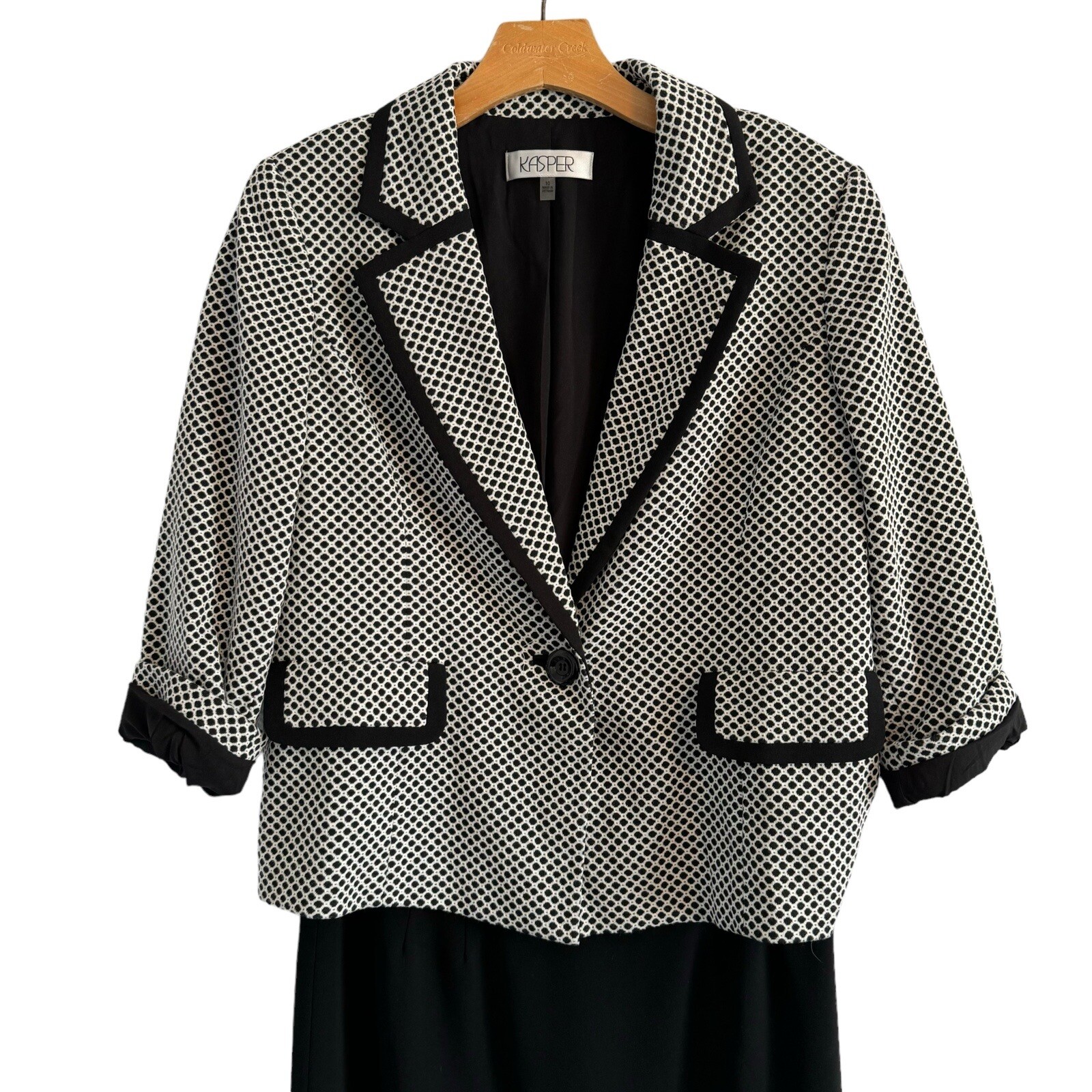 Kasper Skirt Suit Size 10 Black White Two Piece Jacket/Skirt Women Suit
