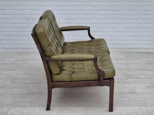 1970s, Scandinavian 2 seater sofa in original condition, green furniture leather - Picture 8 of 22
