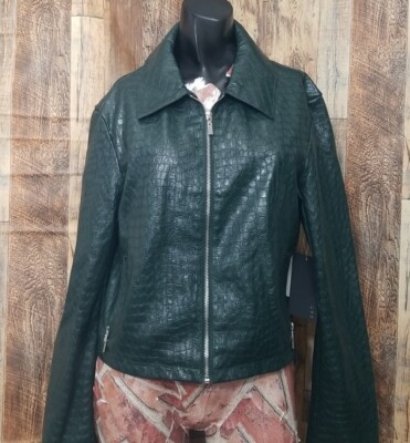 Bagatelle Womens Dark Green Faux Leather Jacket Cropped Size Small NEW NWT