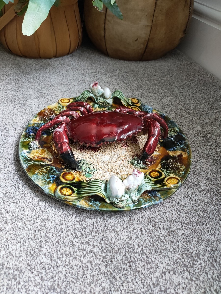 Vintage Crab Plate Palissy Majolica Pottery Caldas da Rainha