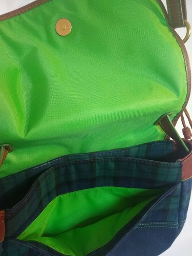 SPERRY NWT Top-Sider Plaid Blue/Green Check Purse Cotton Blend Leather hardware - Picture 7 of 12