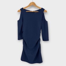 Adrianna Papell Women’s Size 6 Blue Textured Cold Shoulder Ruched Mini Dress