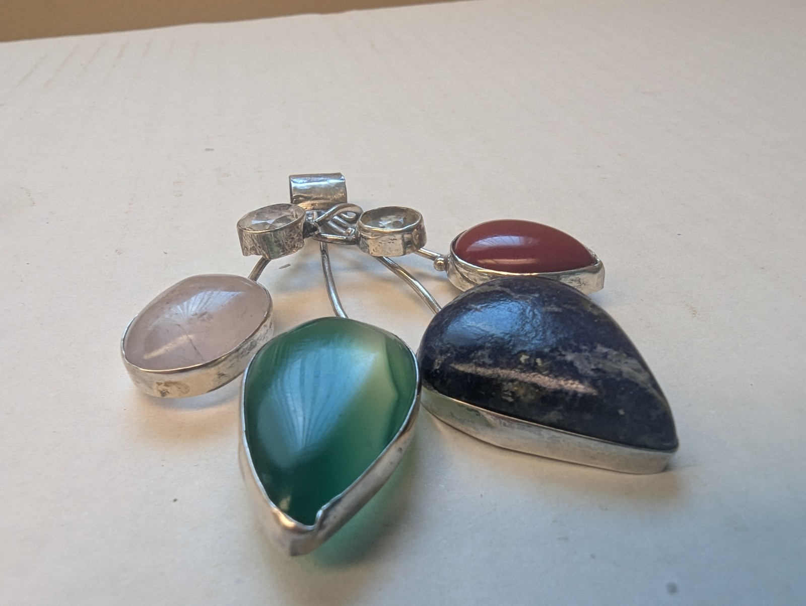 Handmade Silver Multi Gemstone Statement Pendant … - image 7