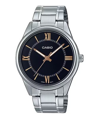 Casio Men s Silver Stainless Steel Watch with Black Dial - MTP-V005D-1B5UDF
