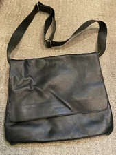 COLE HAAN Black Soft Leather Flap Over Messenger Bag Purse Crossbody Shoulder