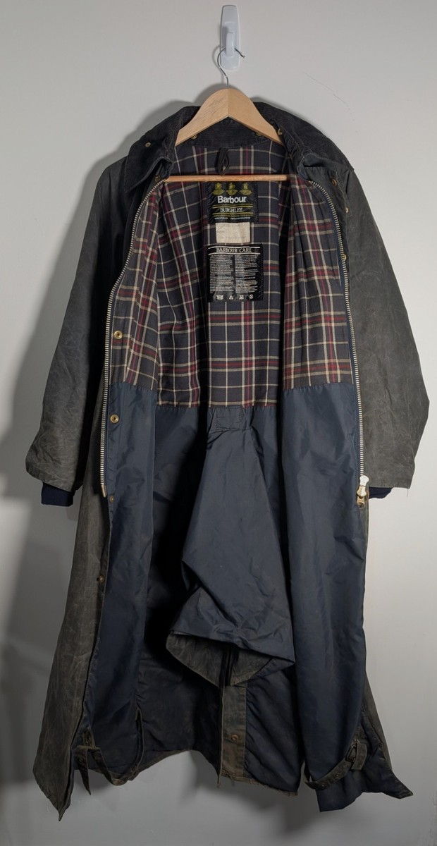 Mens Barbour Burghley Dark Grey Wax Distressed Trench Coat - C38 Mens Barbour Burghley Dark Grey Wax Distressed Trench Coat - C38