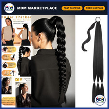 32" Long Braid Ponytail Extension Hair Tie Natural Black Women  s Hairpiece