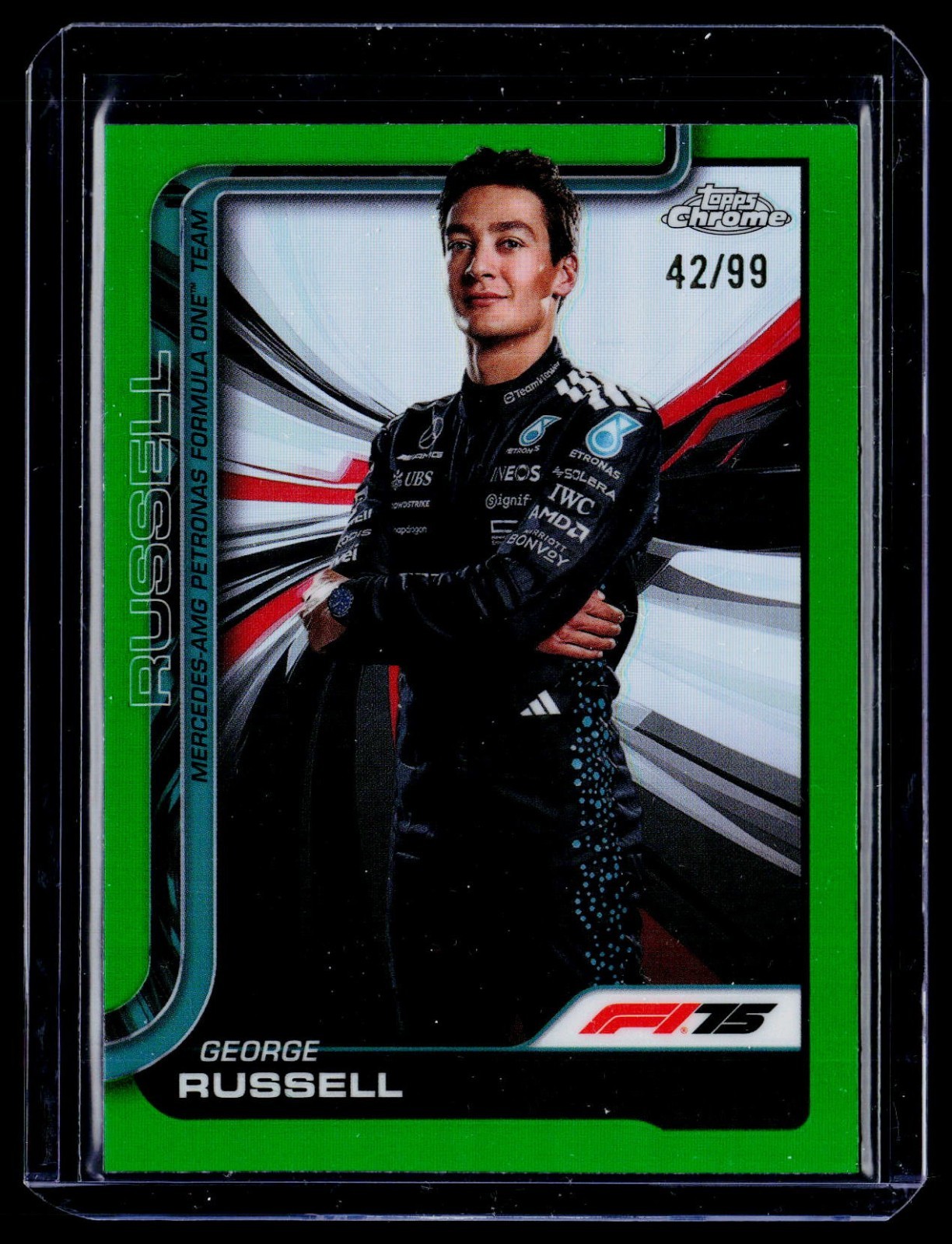 2025 Topps Chrome Formula 1 F1 George Russell Portrait Green Refractor 42/99 #7